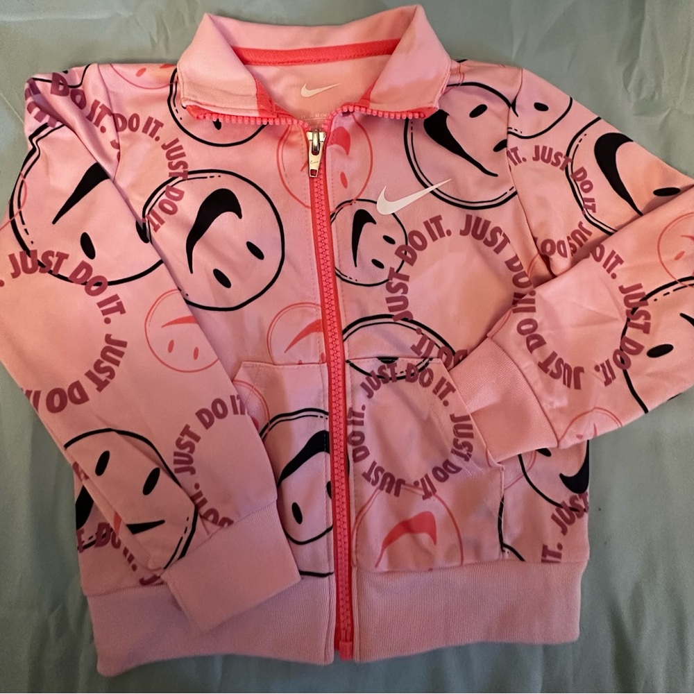 Nike girls athletic Pink Smiley Groovy Zip-Front Jacket size 2T